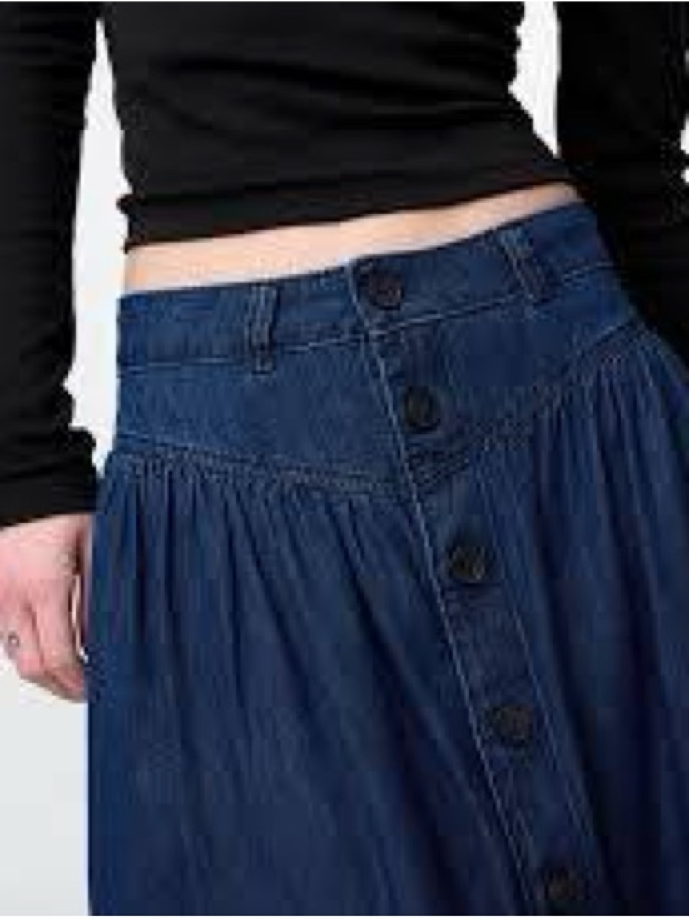 GAP Denim A-Line Button-Front Maxi Skirt in Dark Blue